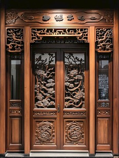 中式雕花实木双开门