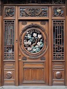 中式雕花实木大门