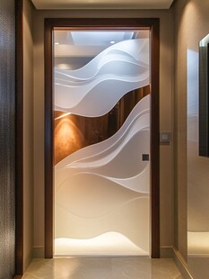 简约波浪纹理玻璃隔断门