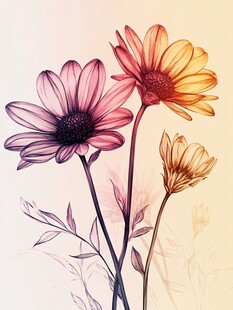 绚丽三色雏菊插画