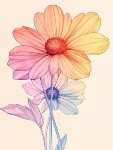 梦幻渐变色彩手绘雏菊花