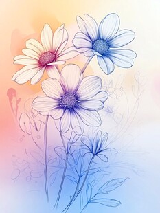 梦幻线条绘三色美丽雏菊