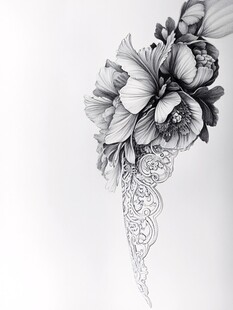 黑白花卉纹身图案设计