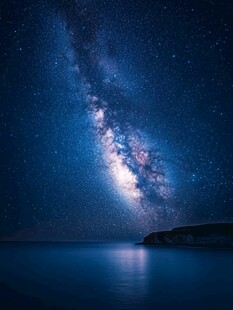 夜空下的璀璨星河与海面