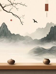 中式山水茶境意境图