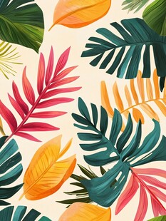 热带植物多彩叶片图案