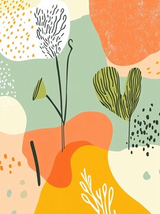 抽象植物插画 多彩背景