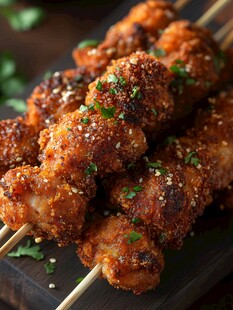 美味炸鸡串 撒料香气诱人