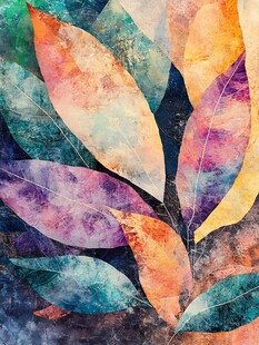 梦幻多彩树叶抽象艺术画