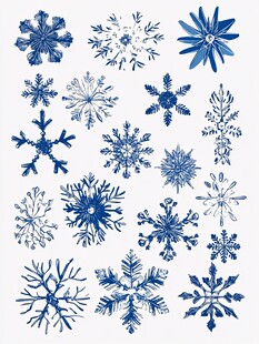 手绘蓝色雪花图案集合