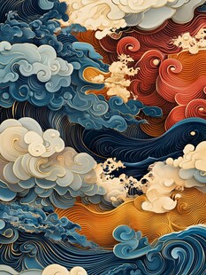中式海浪云纹创意插画