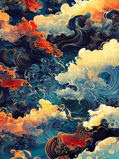 中式奇幻云海波涛图