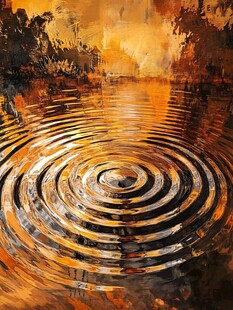 夕阳下湖面的涟漪之美