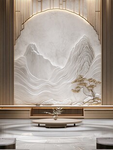 中式山水背景墙雅致空间