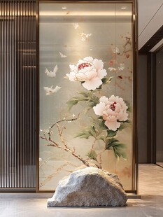 中式牡丹花鸟玄关装饰画