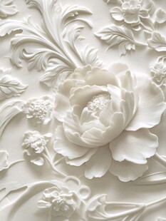白色浮雕花卉墙面装饰