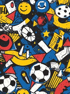多彩足球主题潮流涂鸦图案