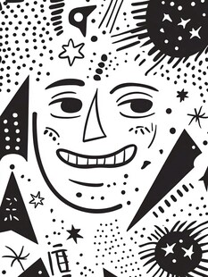 黑白手绘笑脸的奇幻图案