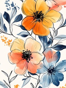 水彩花卉图案的精美插画