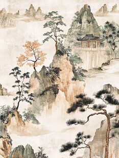 中式山水意境水墨画