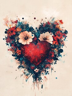 心形花卉艺术水彩画