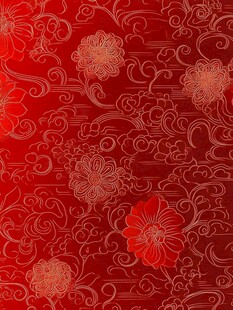 中式红底花卉云纹图案