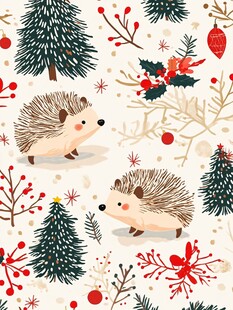 刺猬圣诞主题可爱插画图案