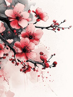 水墨桃花图