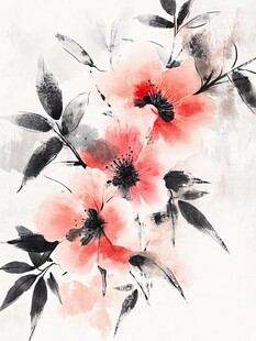 水墨风花卉艺术插画
