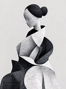 黑白几何风女子侧影形象