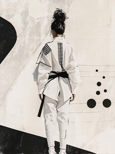 白色系时尚穿搭背影展示