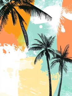 热带风情棕榈树艺术插画