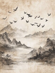 飞鸟翔于山水间
