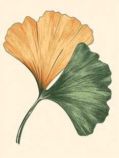 双色银杏叶插画艺术图