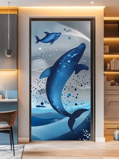 梦幻蓝鲸玄关艺术壁画