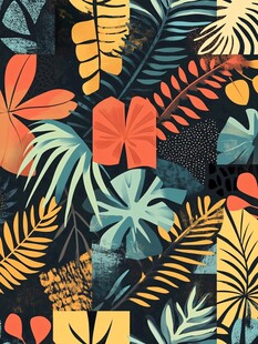 热带植物拼贴风图案设计