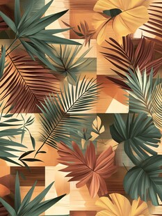 热带植物几何图案背景