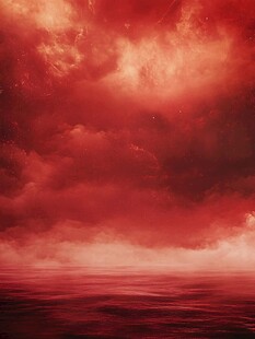 红色云海下的壮阔海面