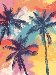 热带风情多彩棕榈树