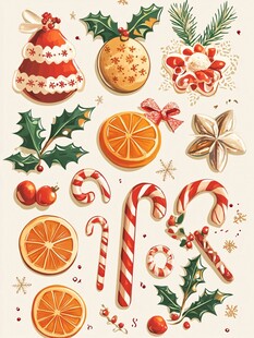 圣诞装饰与水果元素插画