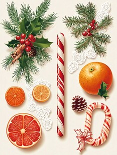 圣诞装饰与水果节日组合