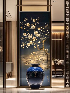 中式玄关蓝瓶繁花装饰画