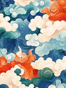 中式云海瑞兽奇幻图案