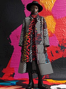 时尚模特身着个性拼接外套