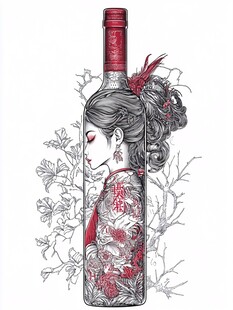古风女子与酒瓶的艺术融合