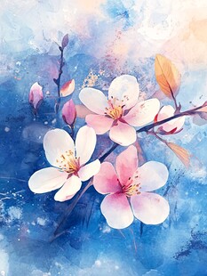 水彩绘就的梦幻粉色花朵