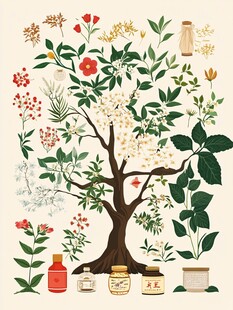 植物草药与草本制品插画