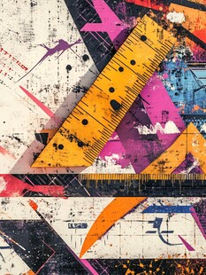 几何涂鸦风文具艺术画面