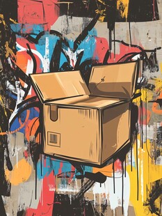 涂鸦风打开的纸箱艺术图