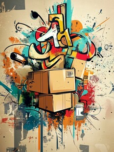 涂鸦风格的纸箱艺术画面